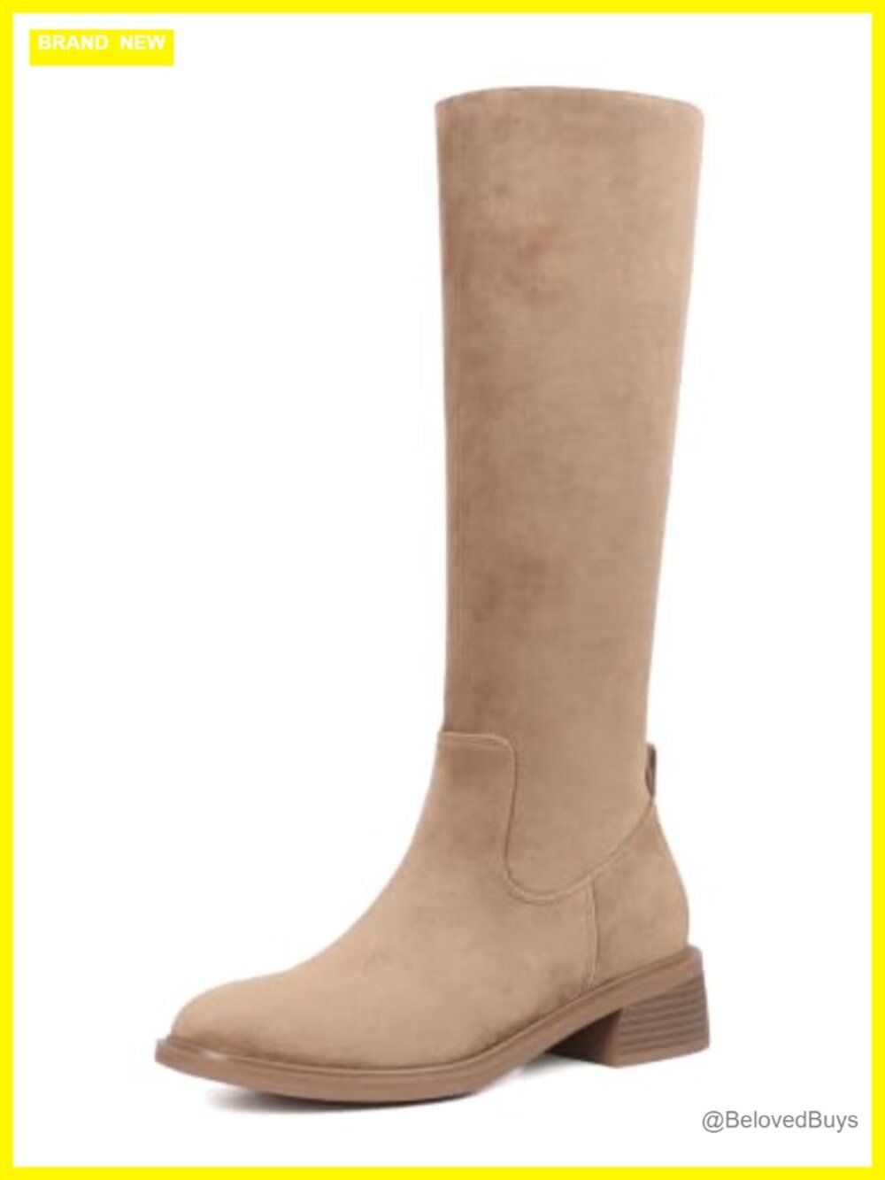 Faux Suede Knee High Boots Full Side Zipper Round Toe Riding Boots